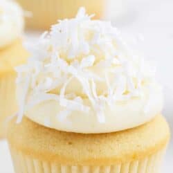 coconut frosting on top of cupcake