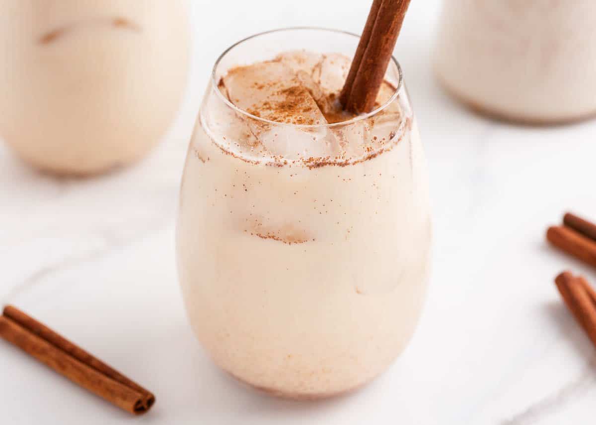 horchata with cinnamon sticks