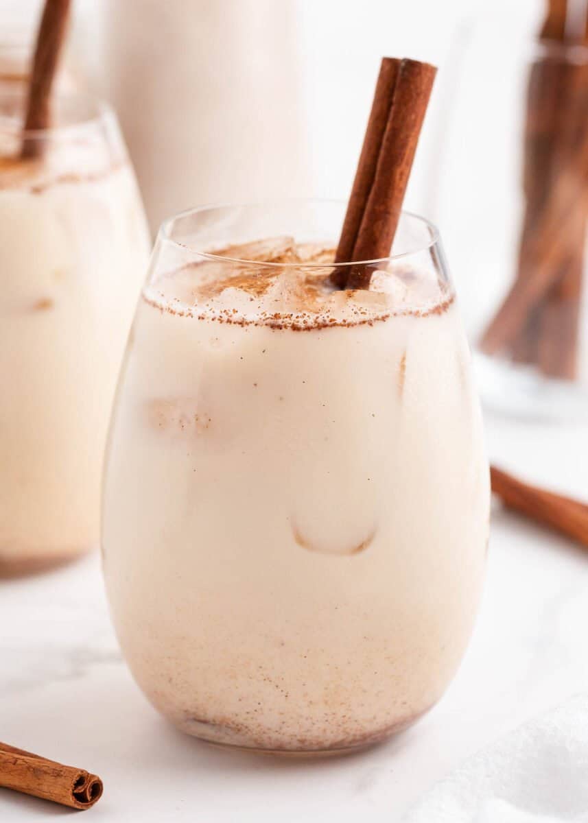 horchata with cinnamon sticks