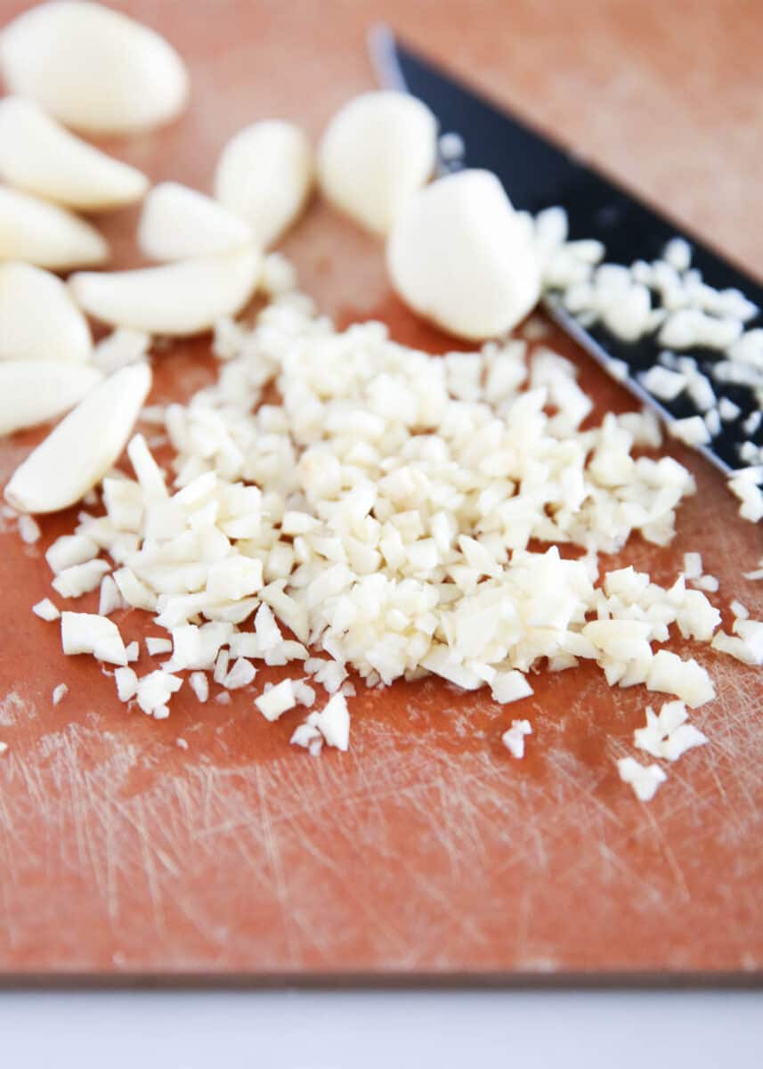 minced garlic on cutting board