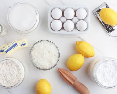 lemon bar ingredients on counter