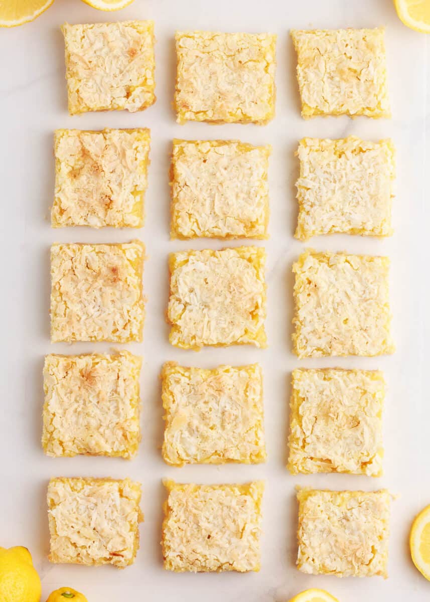 sliced lemon bars on counter