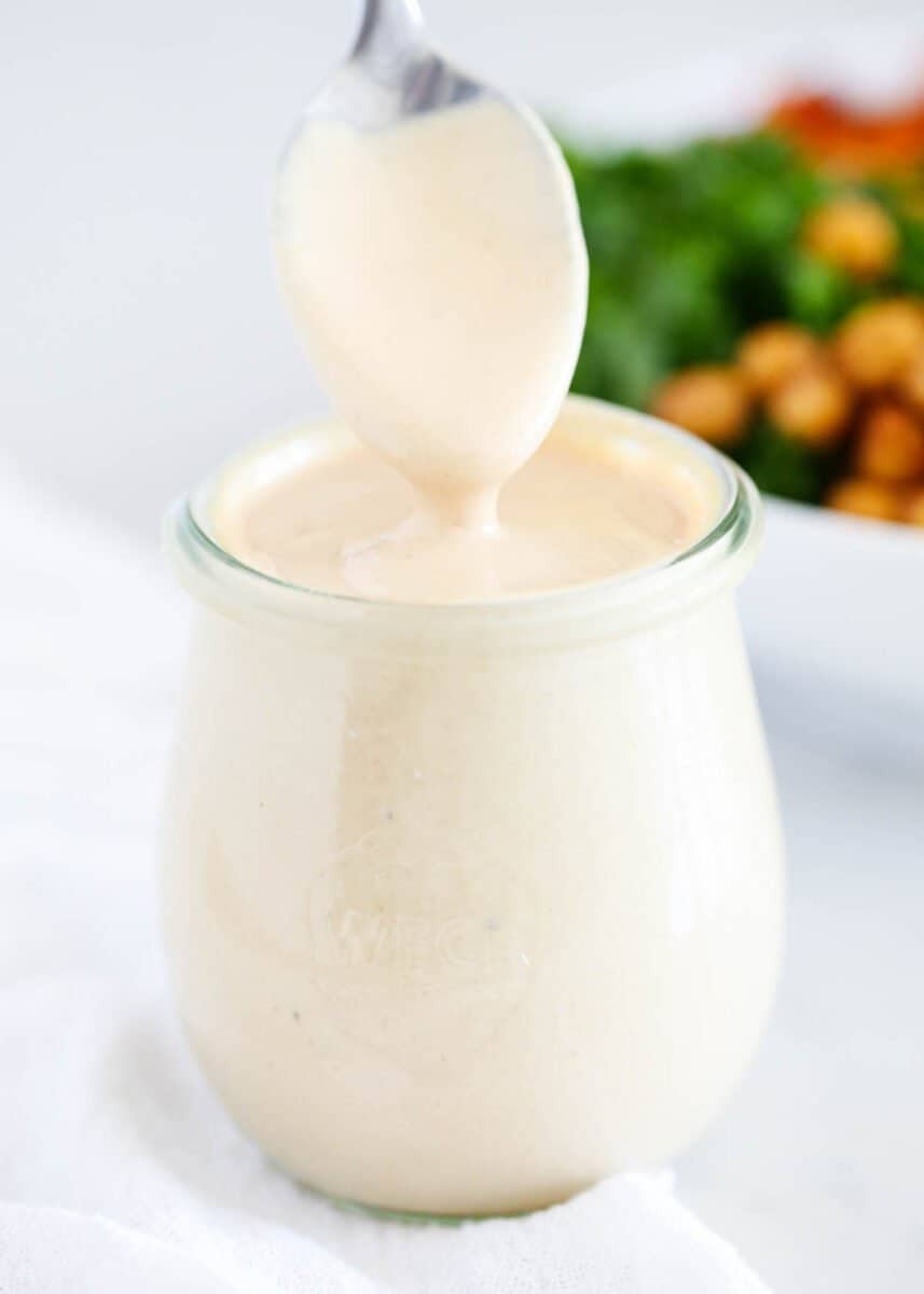 spoonful of lemon tahini dressing