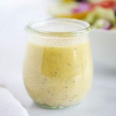 salad dressing in glass container