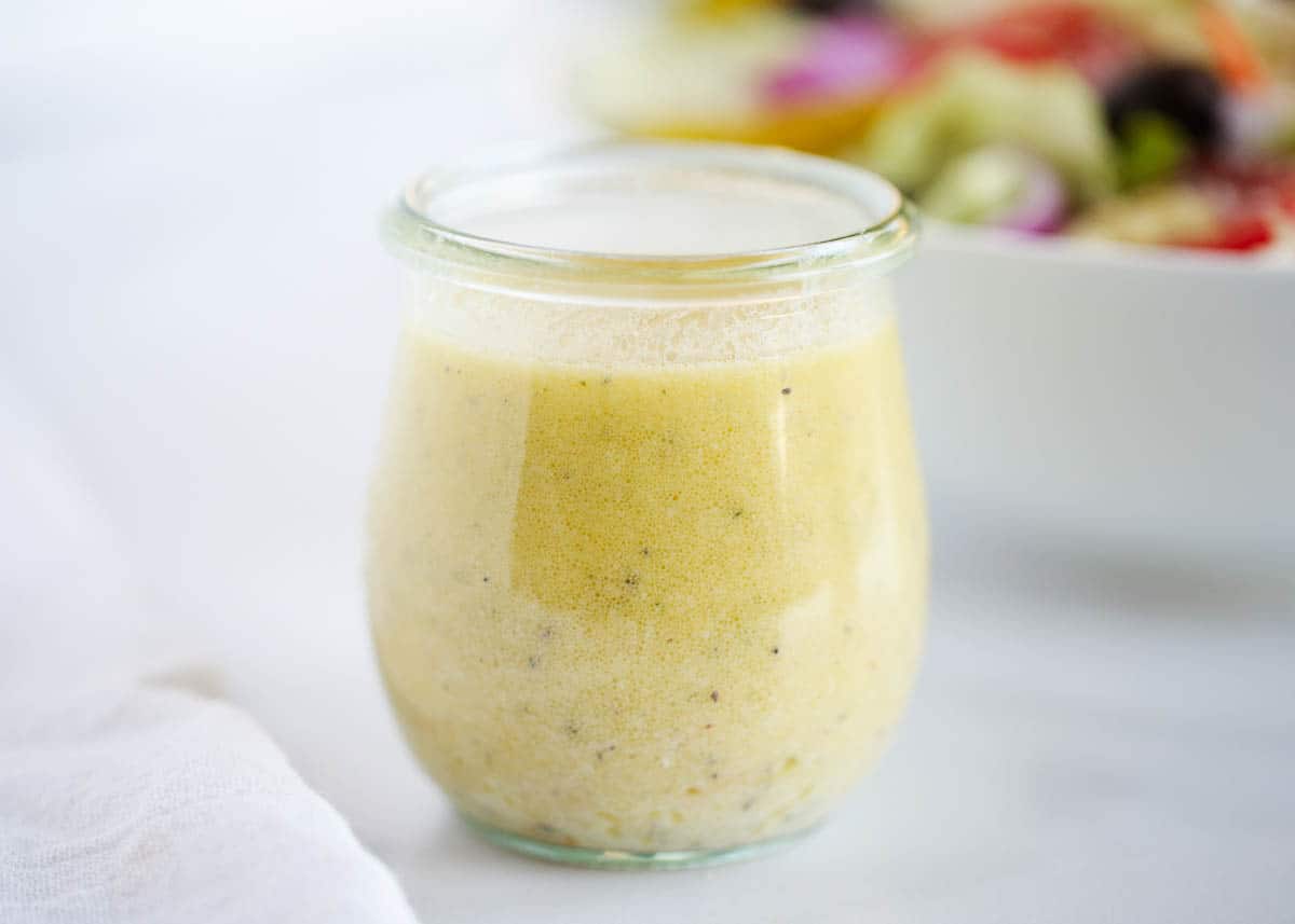 salad dressing in glass container