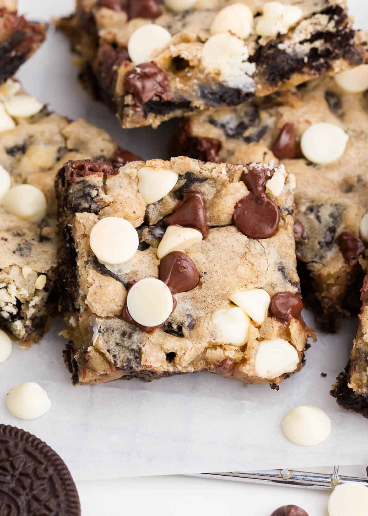 Oreo cookie bars on counter.