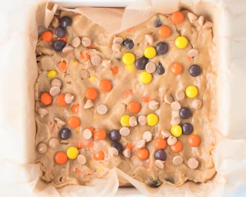 peanut butter blondie dough in pan