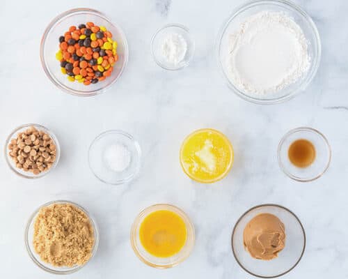 peanut butter blondie ingredients on counter