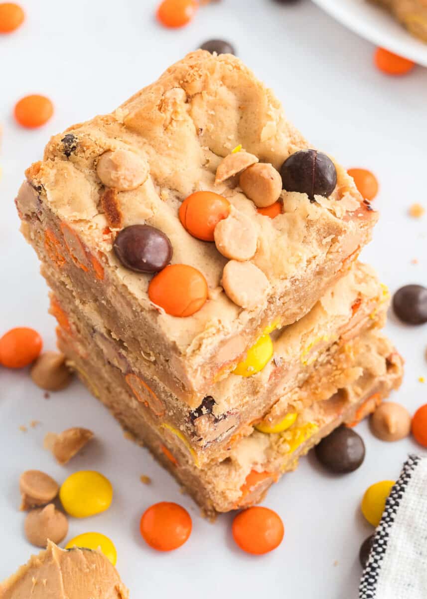 stacked peanut butter blondies