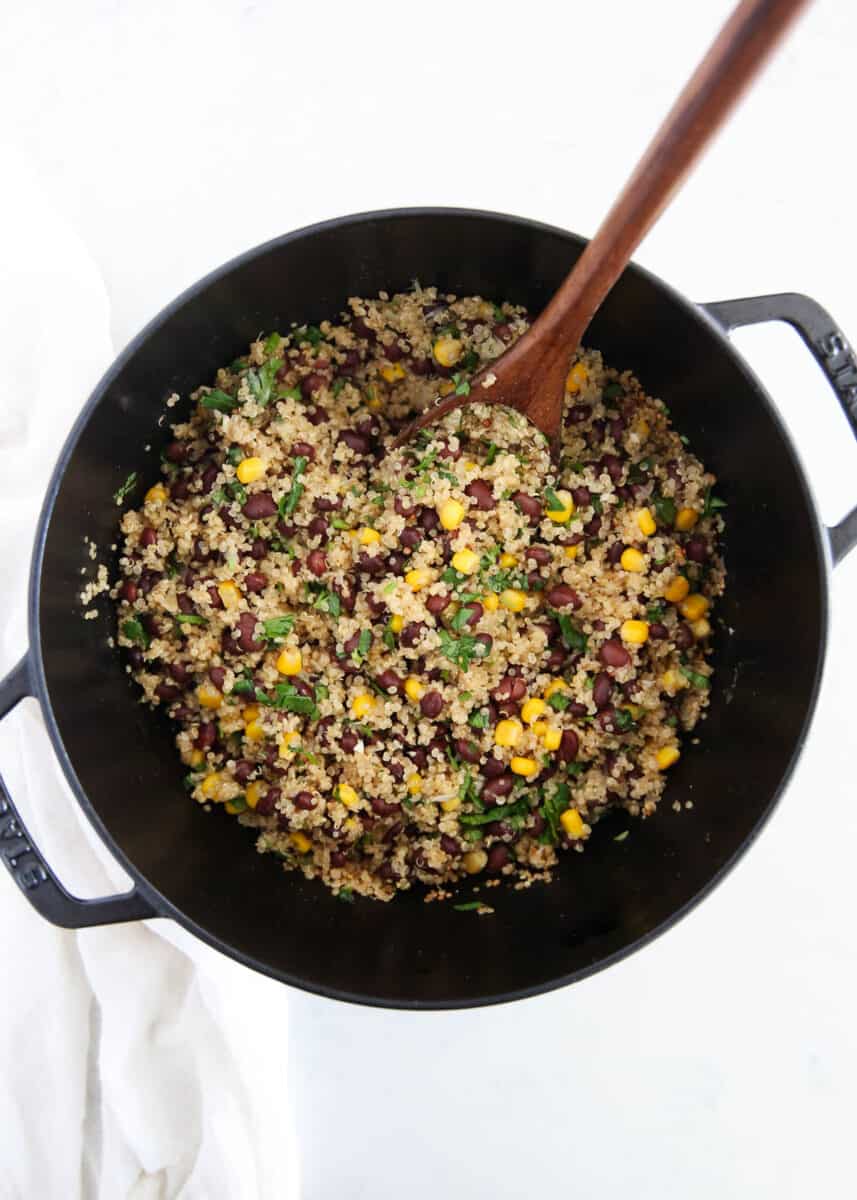 quinoa black bean salad in pot