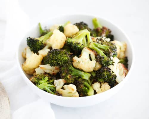 roasted broccoli and cauliflower in a bowl