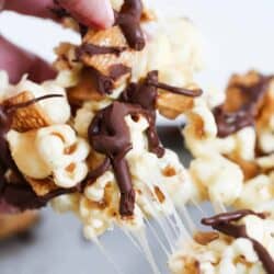 s'mores popcorn being pulled