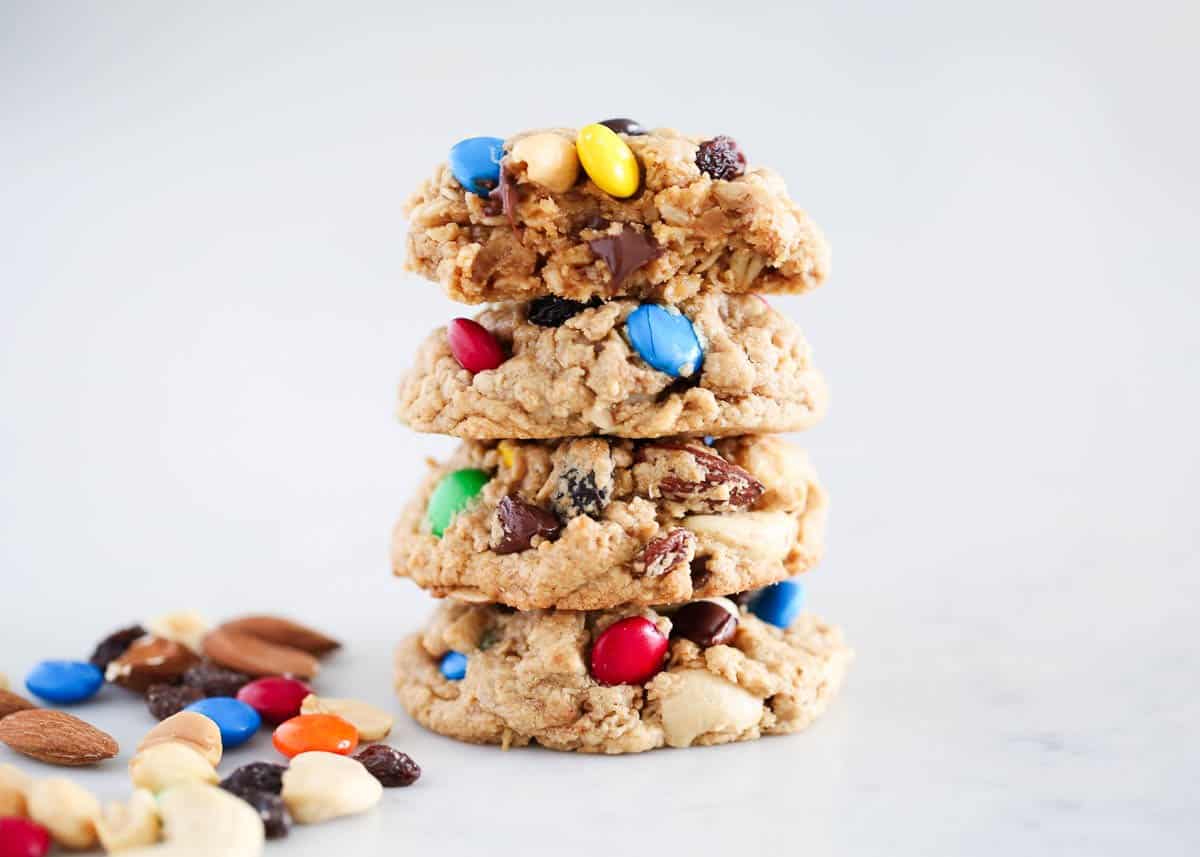 Stack of trail mix cookies.