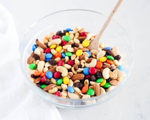 trail mix in glass bowl