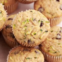 stacked zucchini chocolate chip muffins