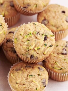 stacked zucchini chocolate chip muffins