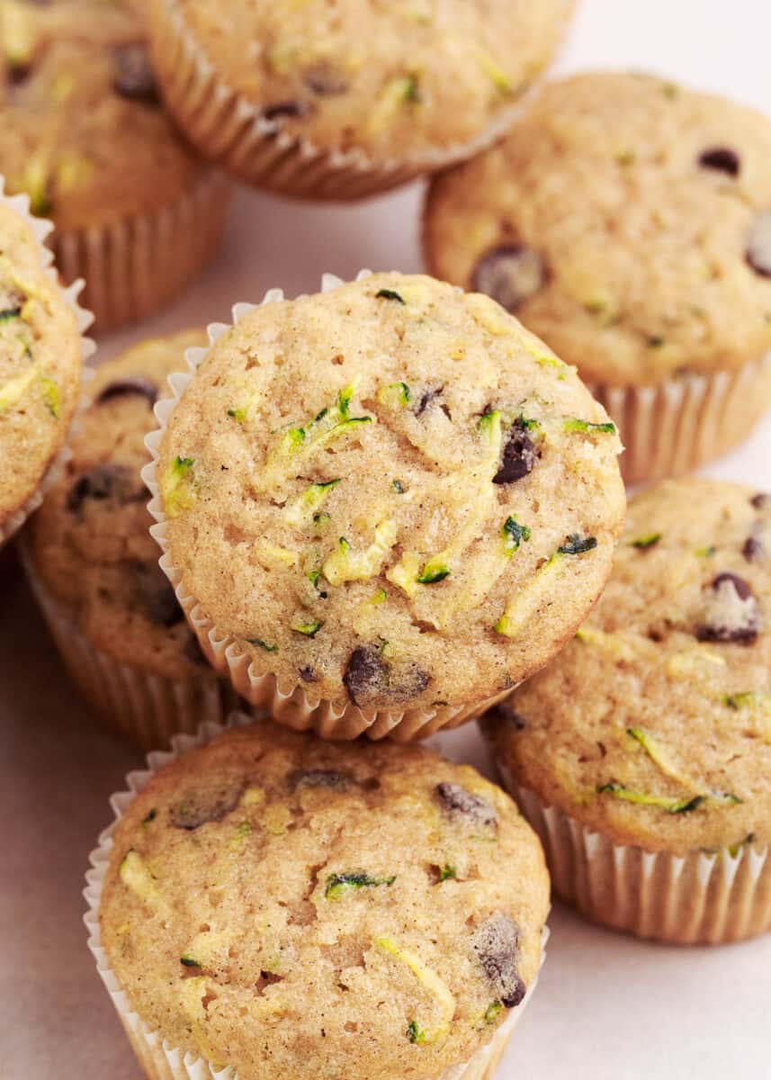 stacked zucchini chocolate chip muffins