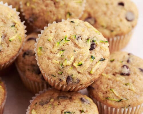 stacked zucchini chocolate chip muffins
