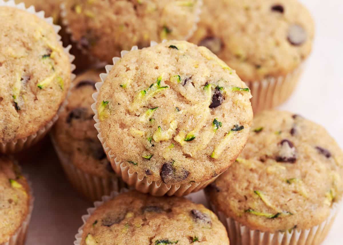 stacked zucchini chocolate chip muffins