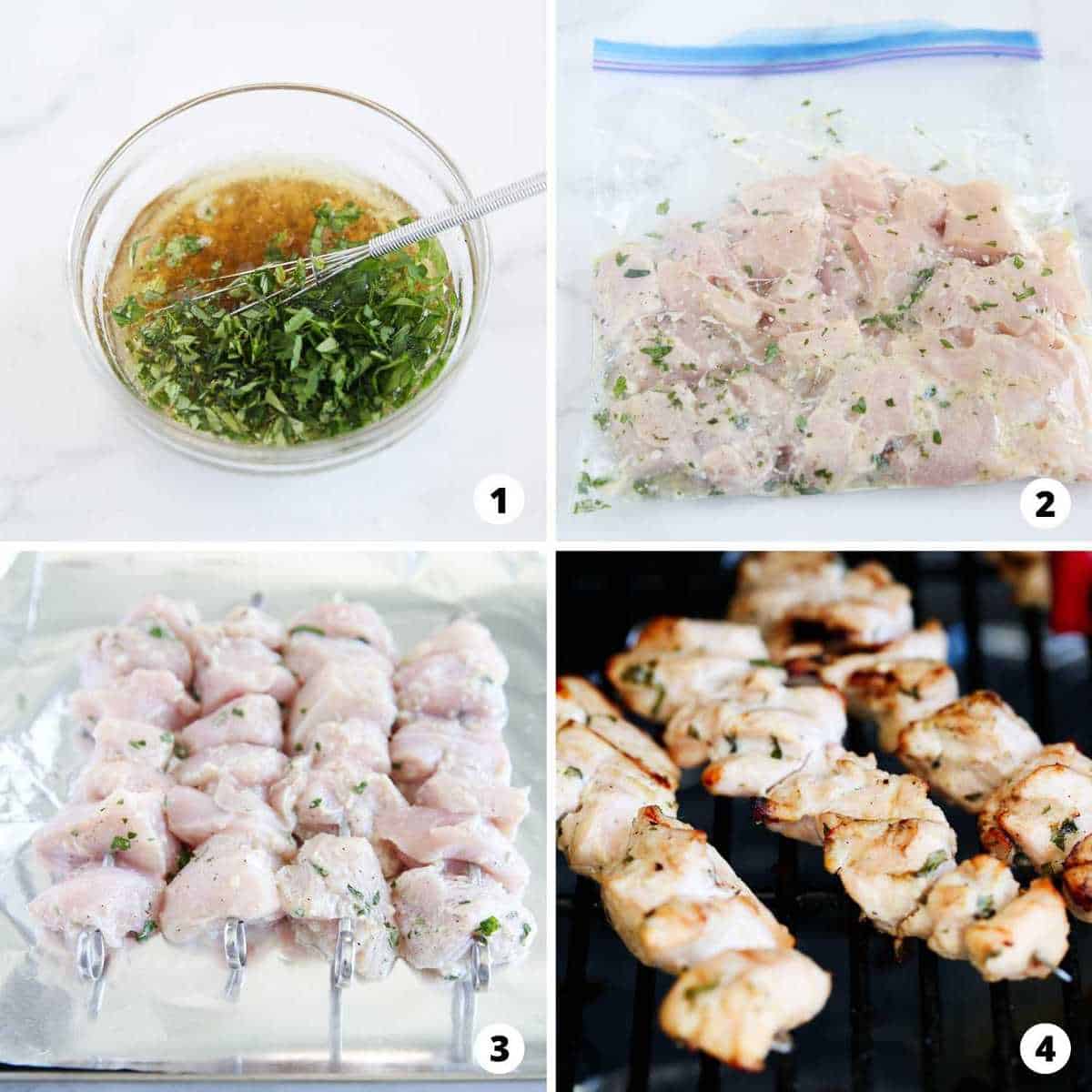 Step by step collage making Greek Chicken Kabobs.