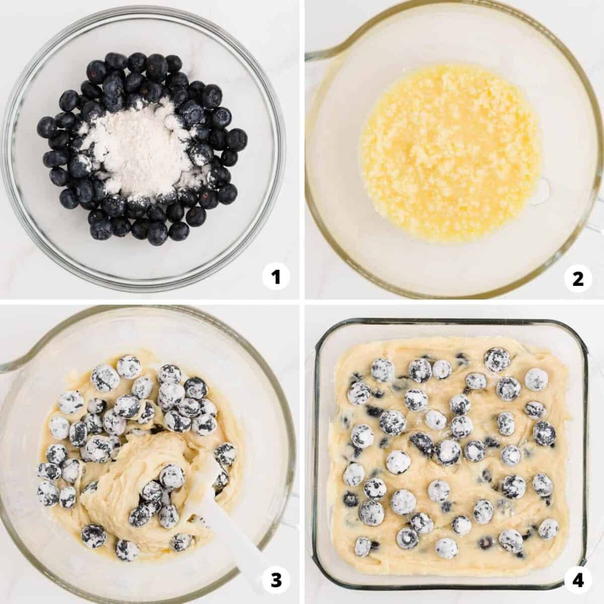 How to make blueberry buttermilk cake collage.