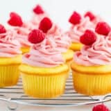 lemon raspberry cupcakes on cooling rack