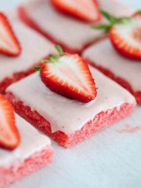 strawberry brownie with strawberry on top
