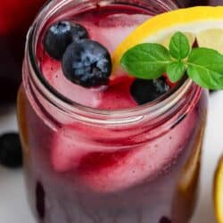 Close up of blueberry lemonade drink.