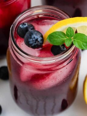 Close up of blueberry lemonade drink.