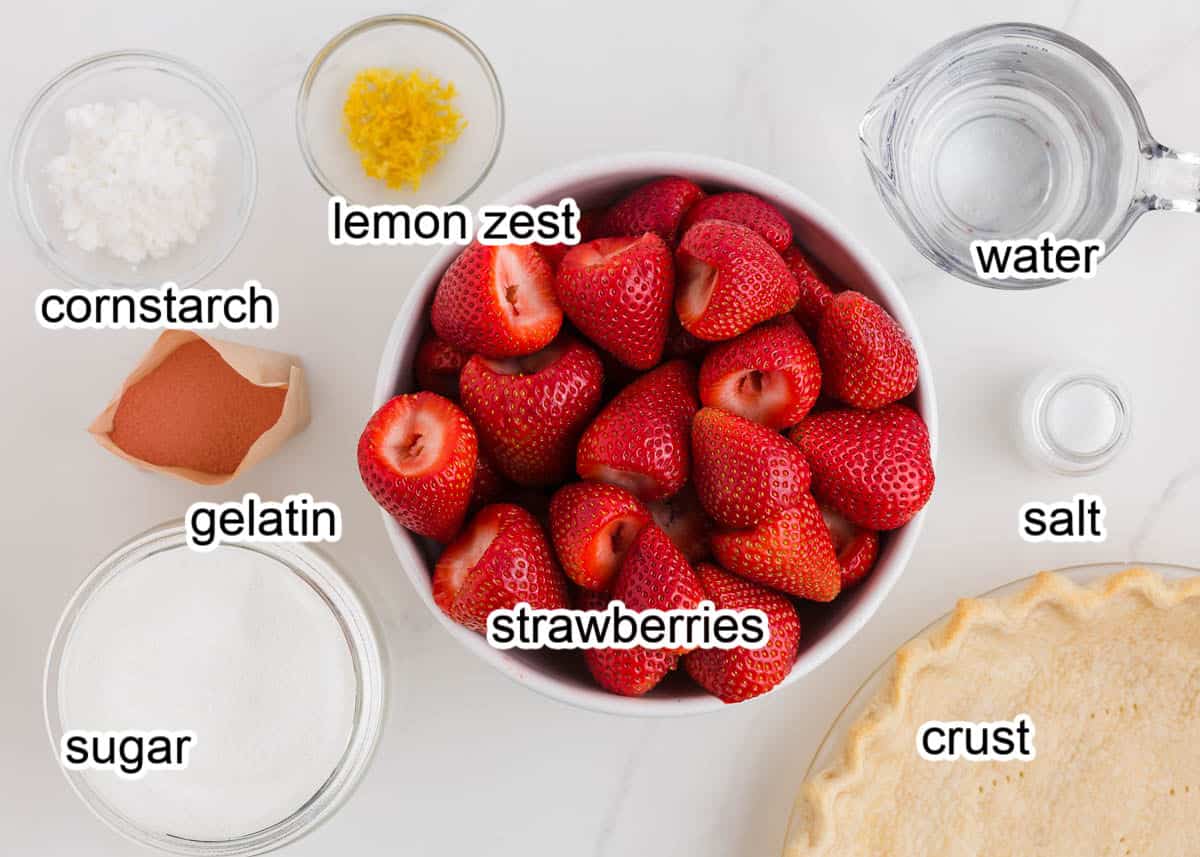 Ingredients for strawberry pie recipe. 