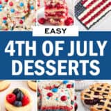 A photo collage of easy 4th of July desserts.