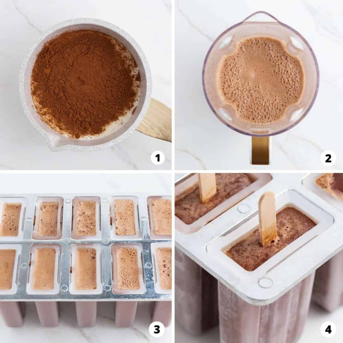 Step by step collage making fudge popsicles.