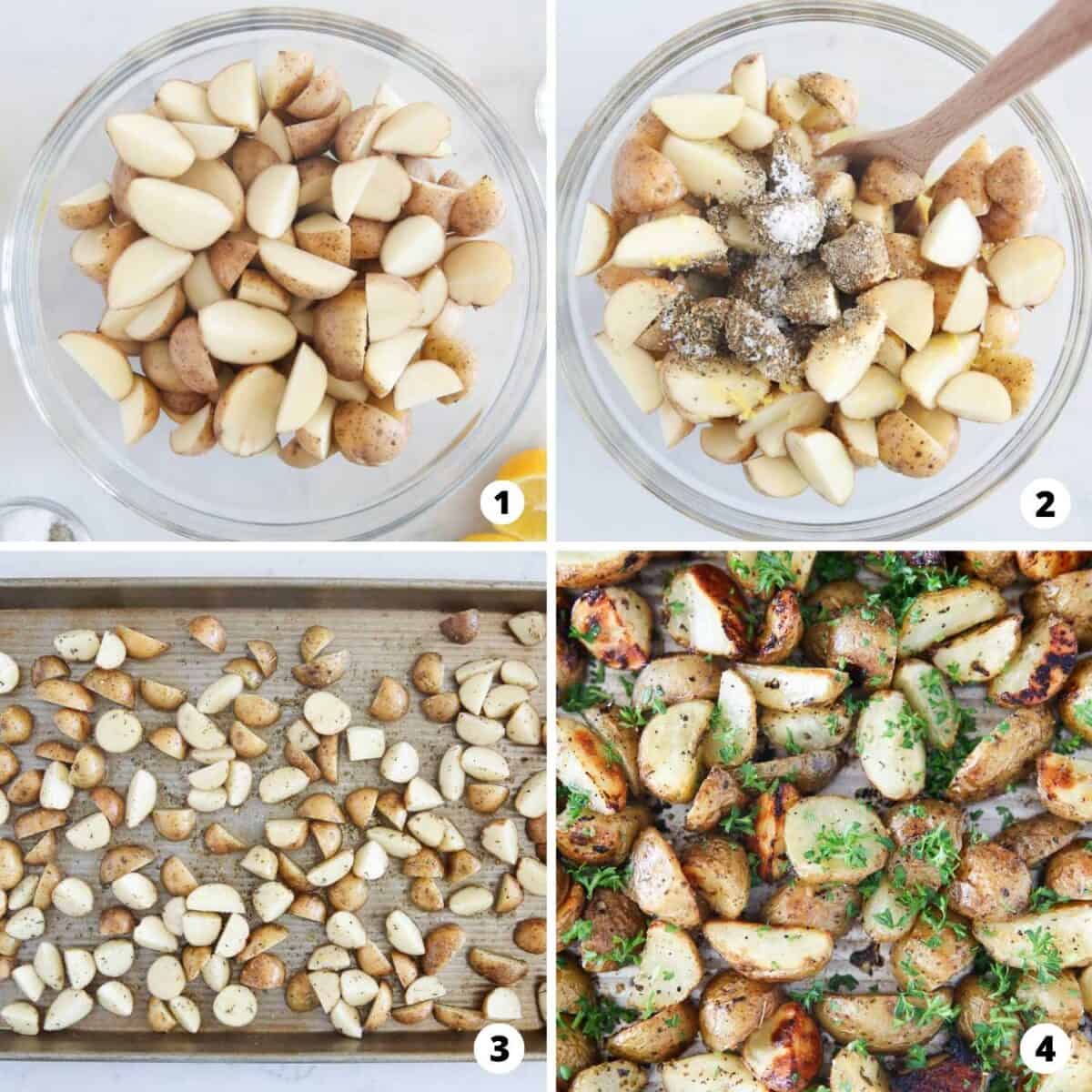 Step by step collage making Greek potatoes.