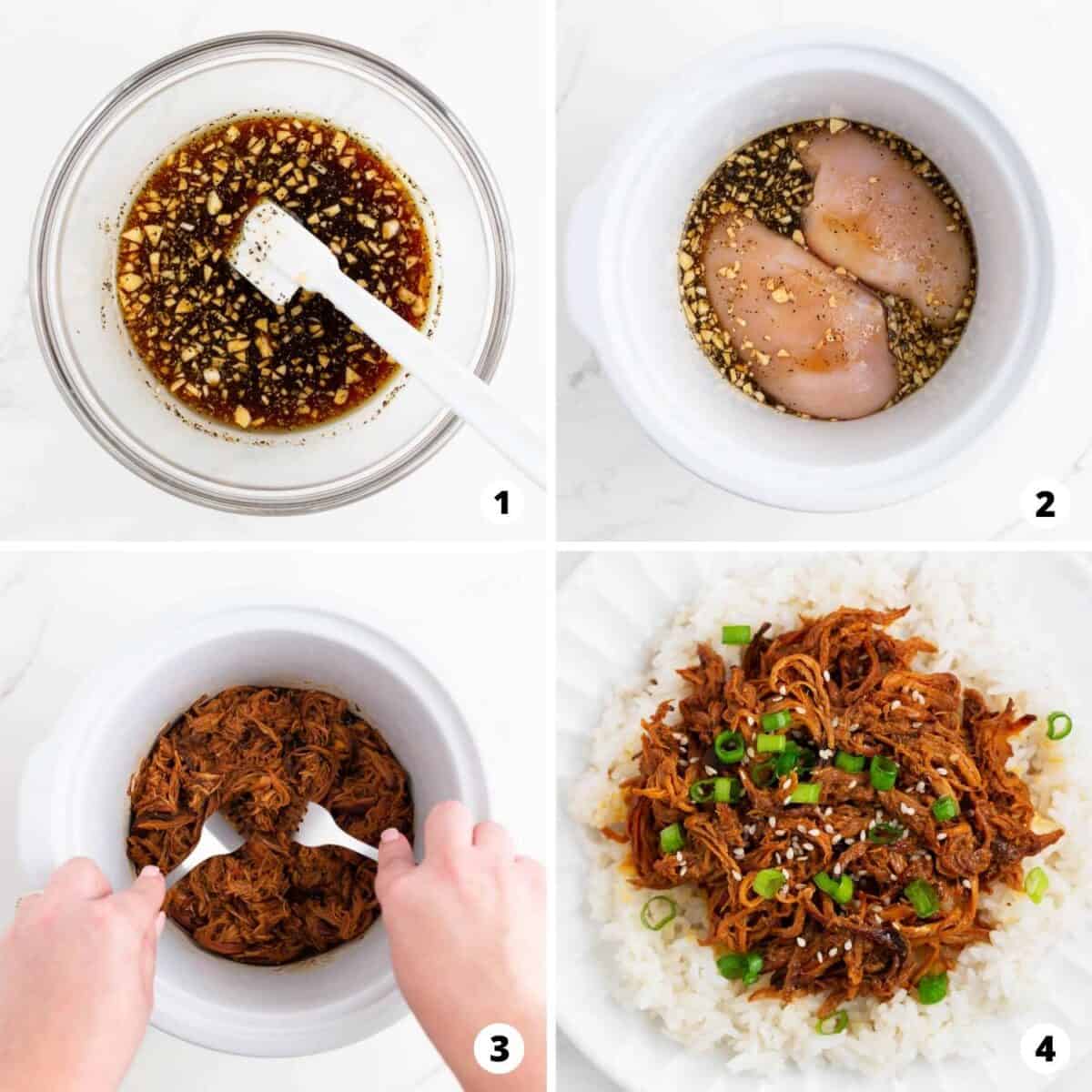 Step by step collage making honey chicken.