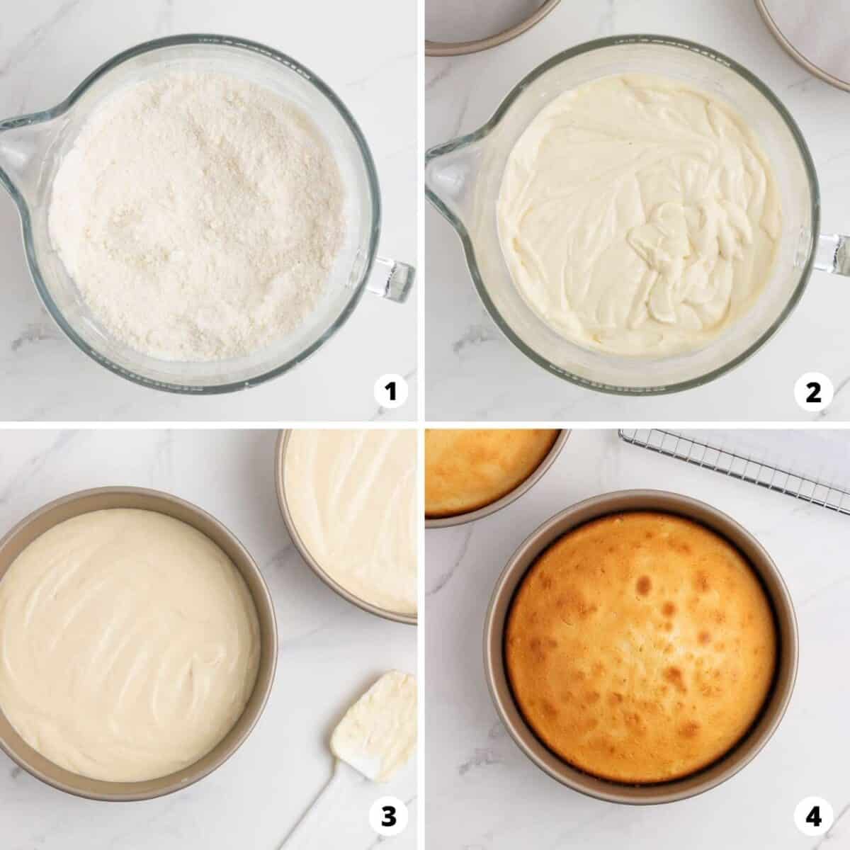 Step by step collage making vanilla cake.