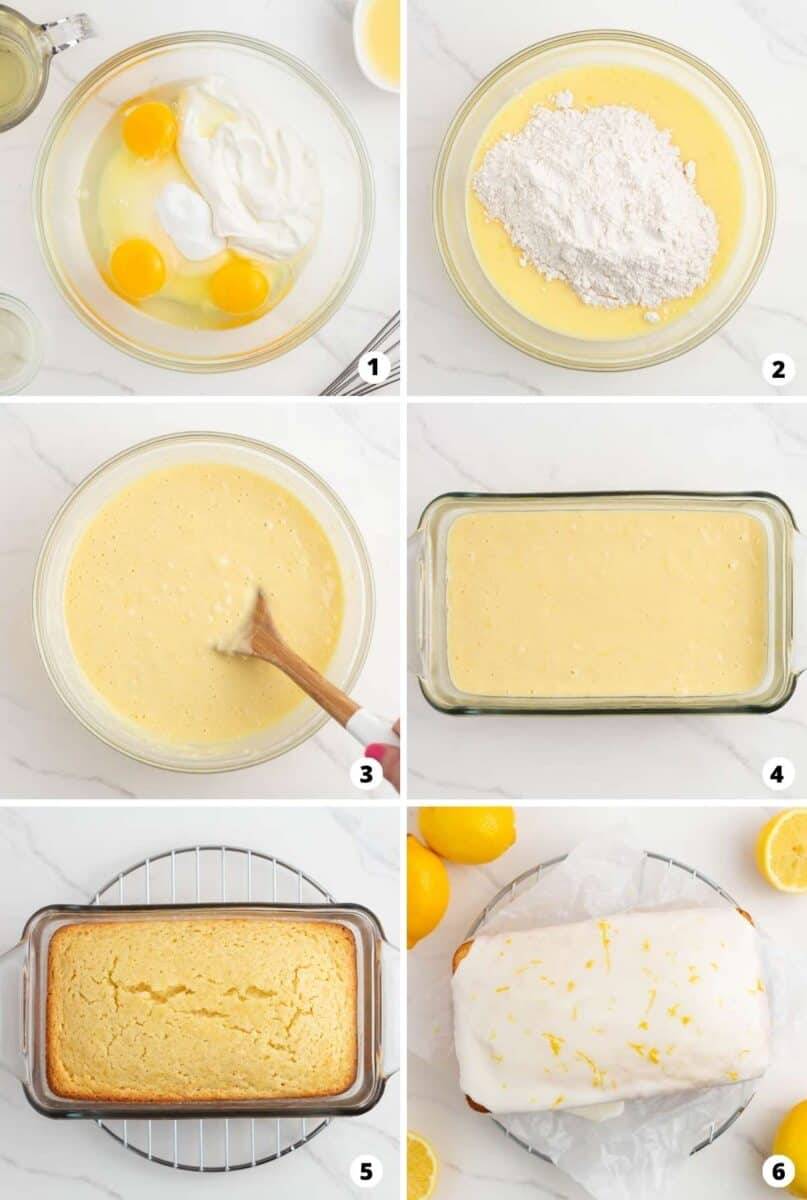 How to make lemon loaf step by step collage.