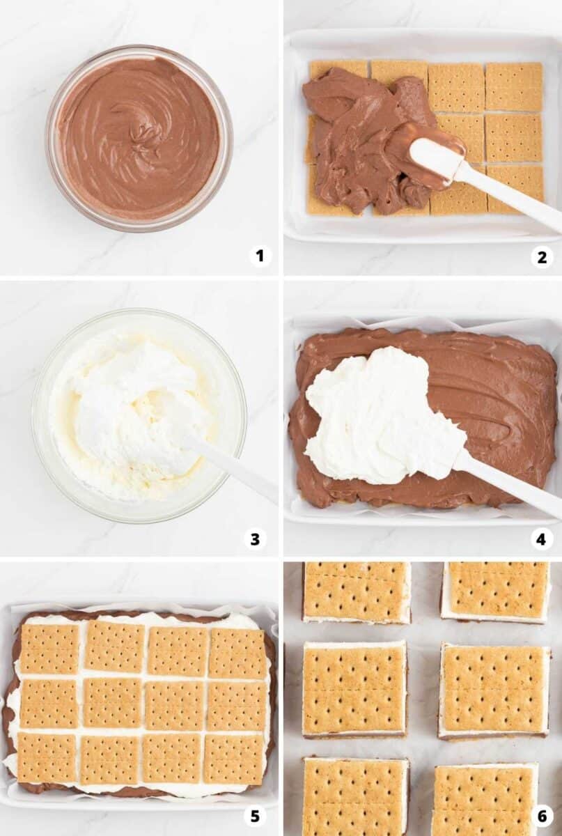 Step by step collage making frozen s'mores.
