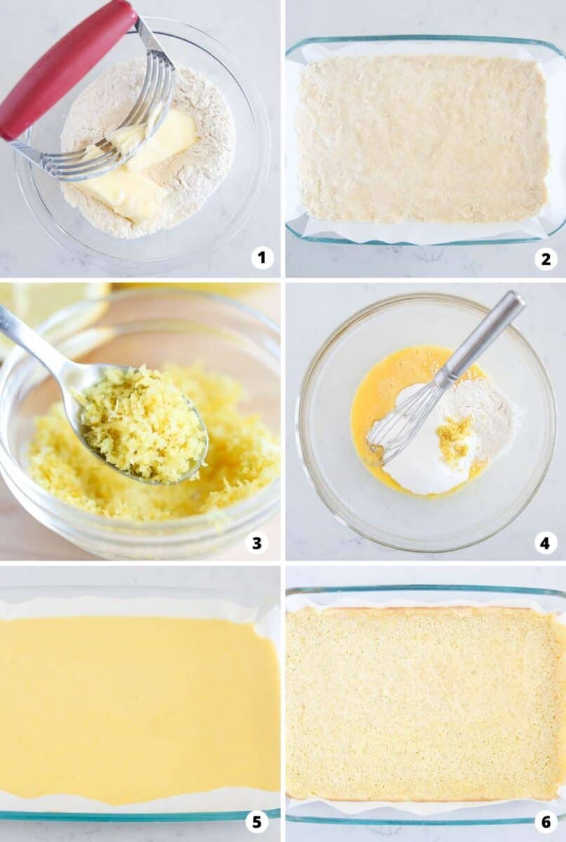 How to make lemon bars in a step by step collage.