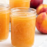 Homemade peach jam in a jar.