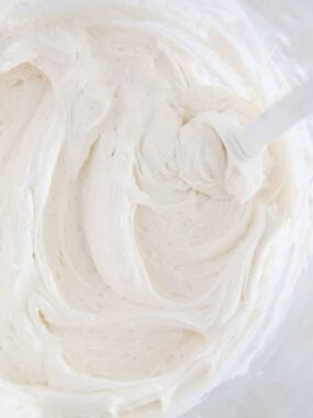 Bowl full of vanilla frosting.