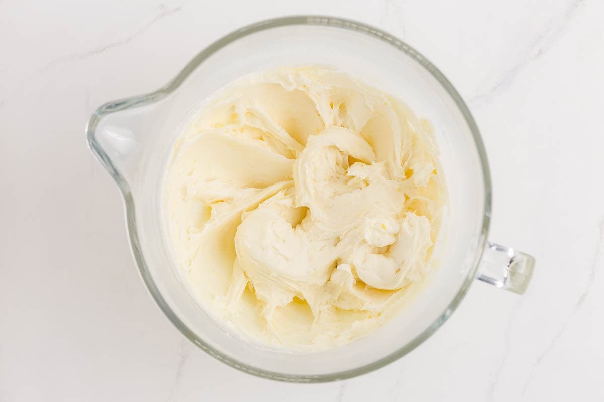Butter and cream cheese creamed together until smooth and pale yellow.