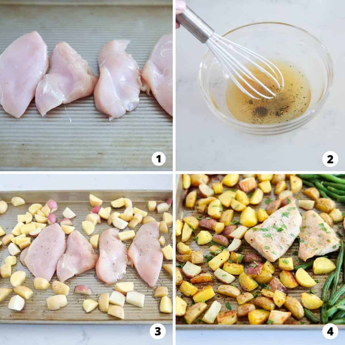 Step by step making chicken and potatoes.