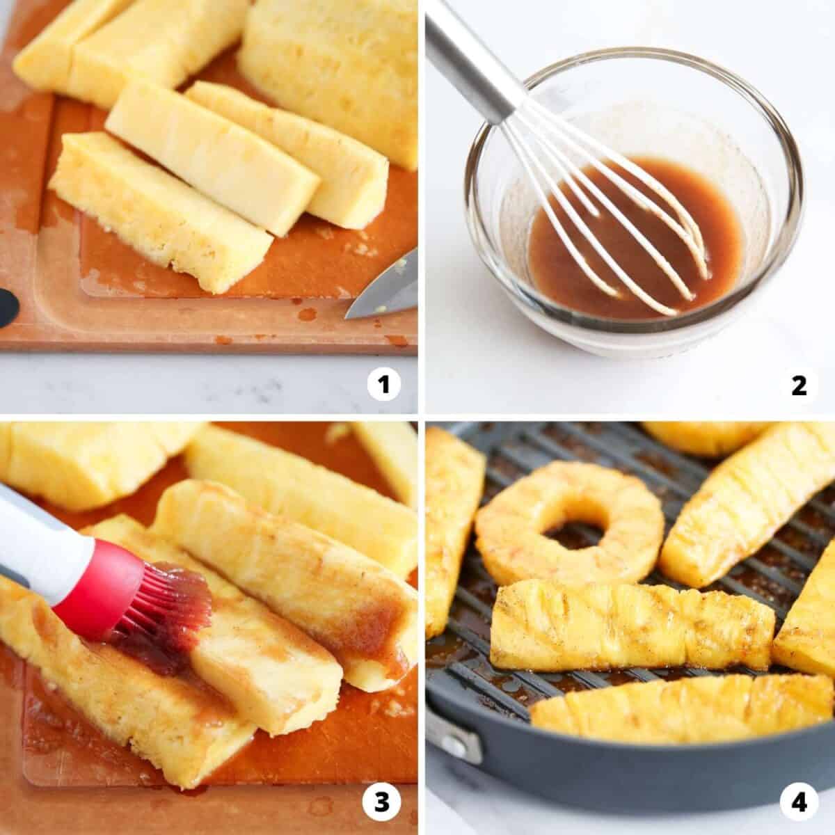 Step by step collage making grilled pineapple.