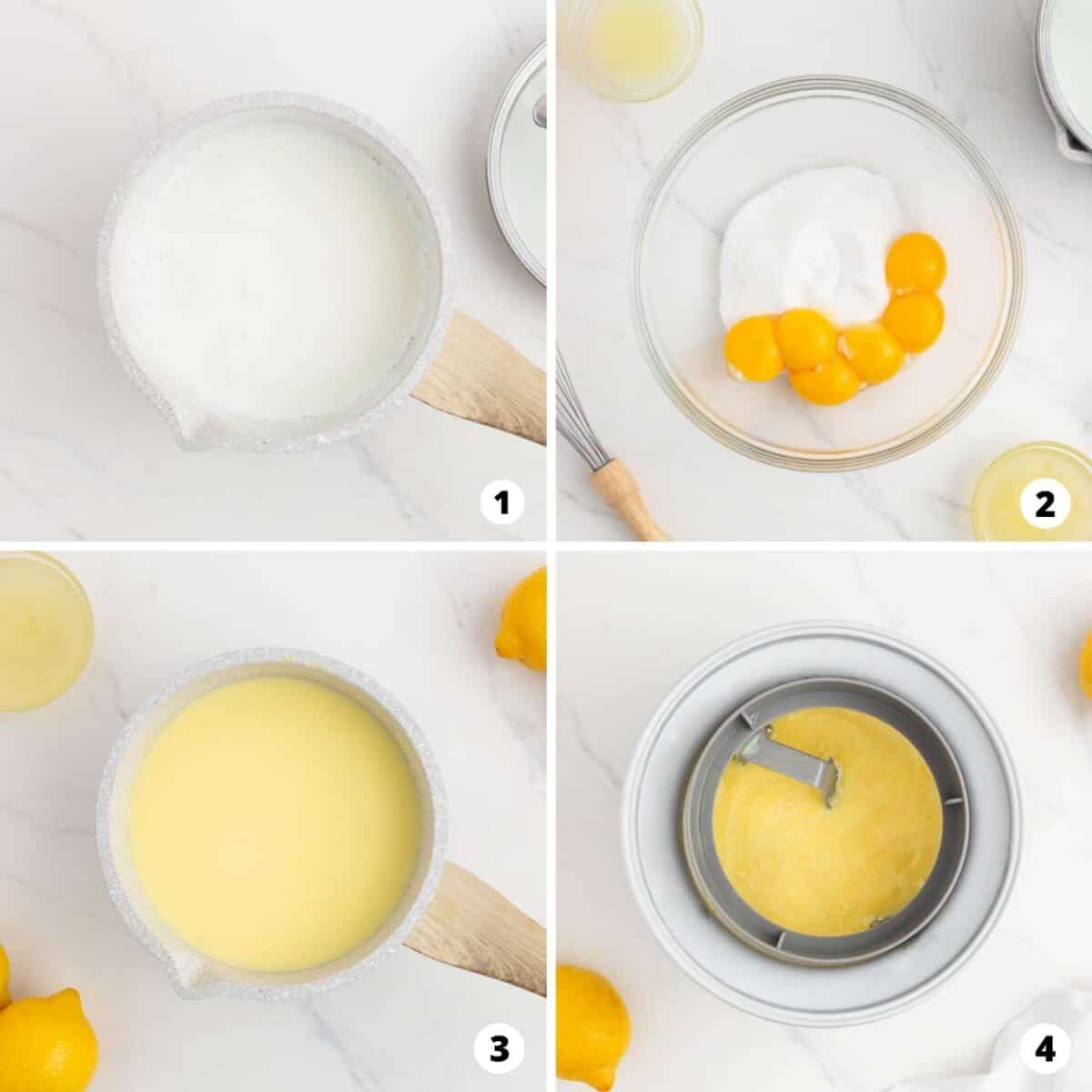 Step by step collage making lemon ice cream.