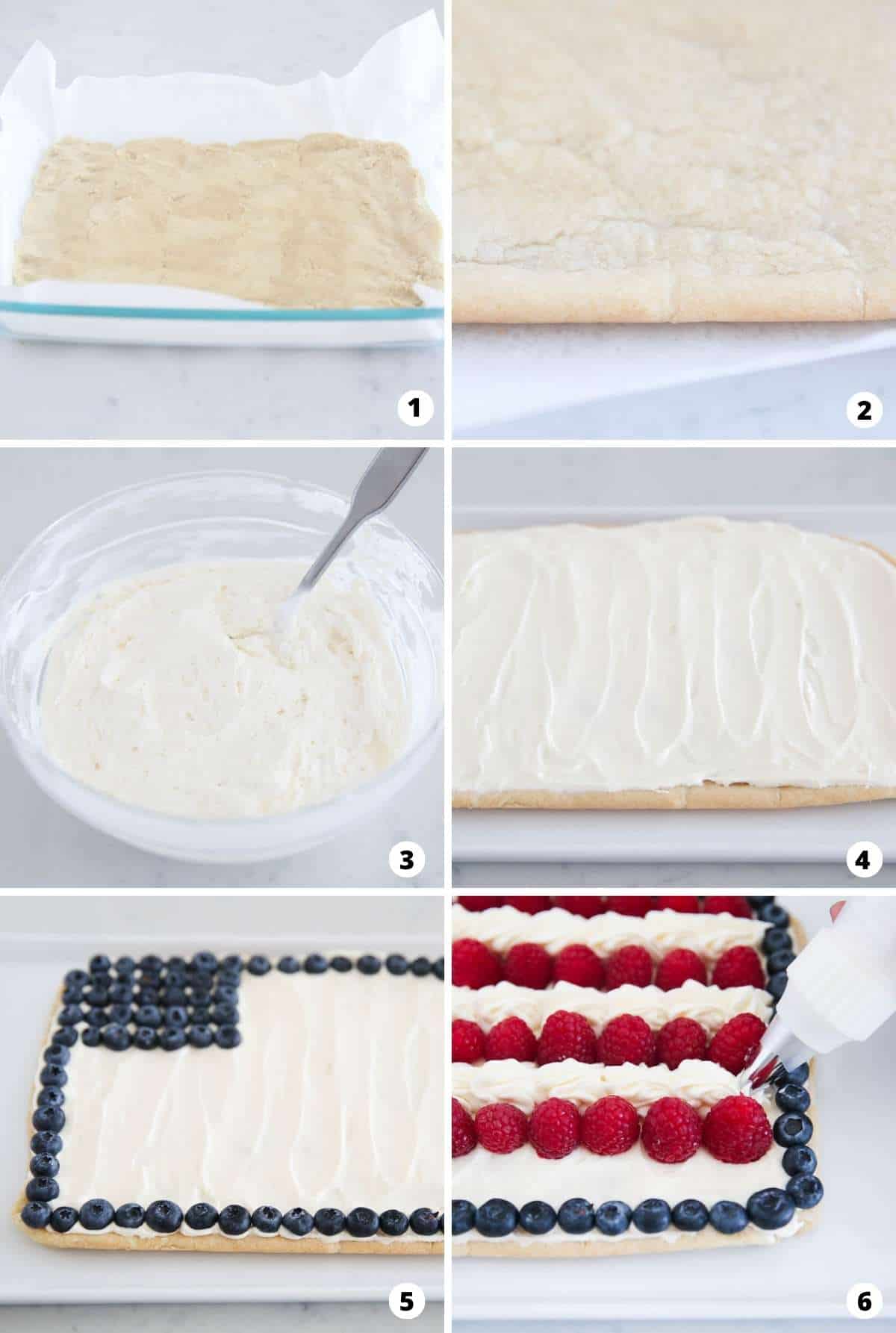How to Make 4th of July Fruit Pizza step collage.