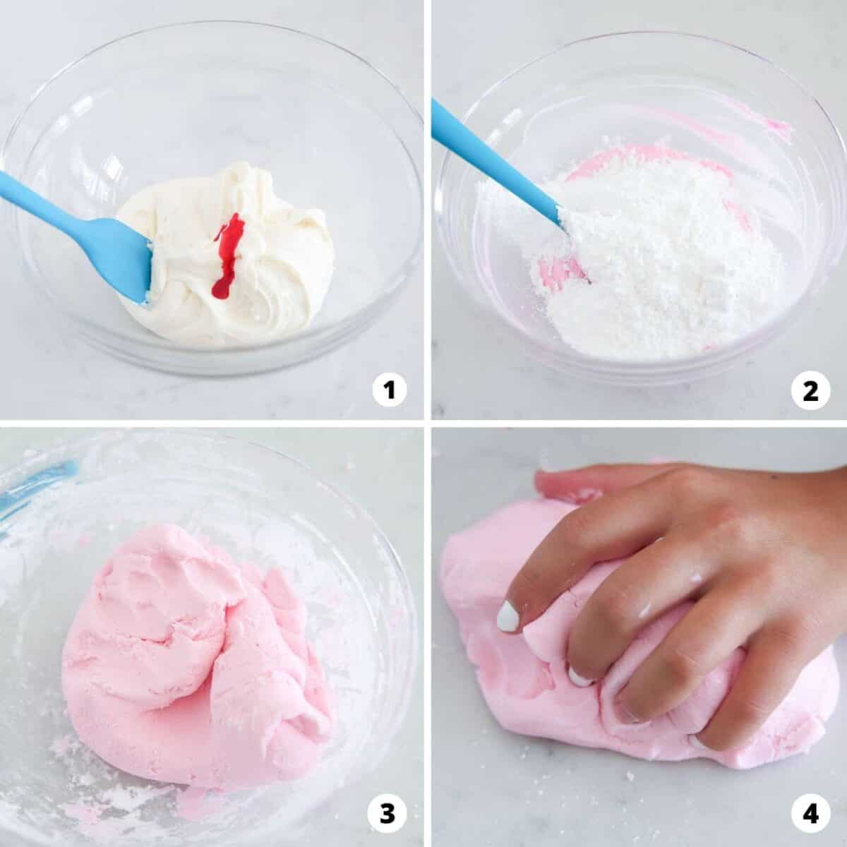Step by step collage making edible playdough.