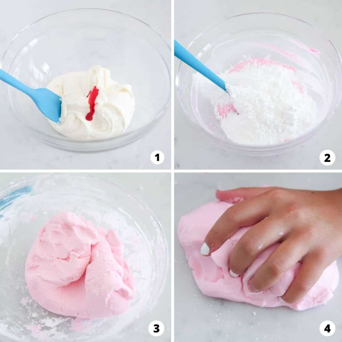 Step by step collage making edible playdough.
