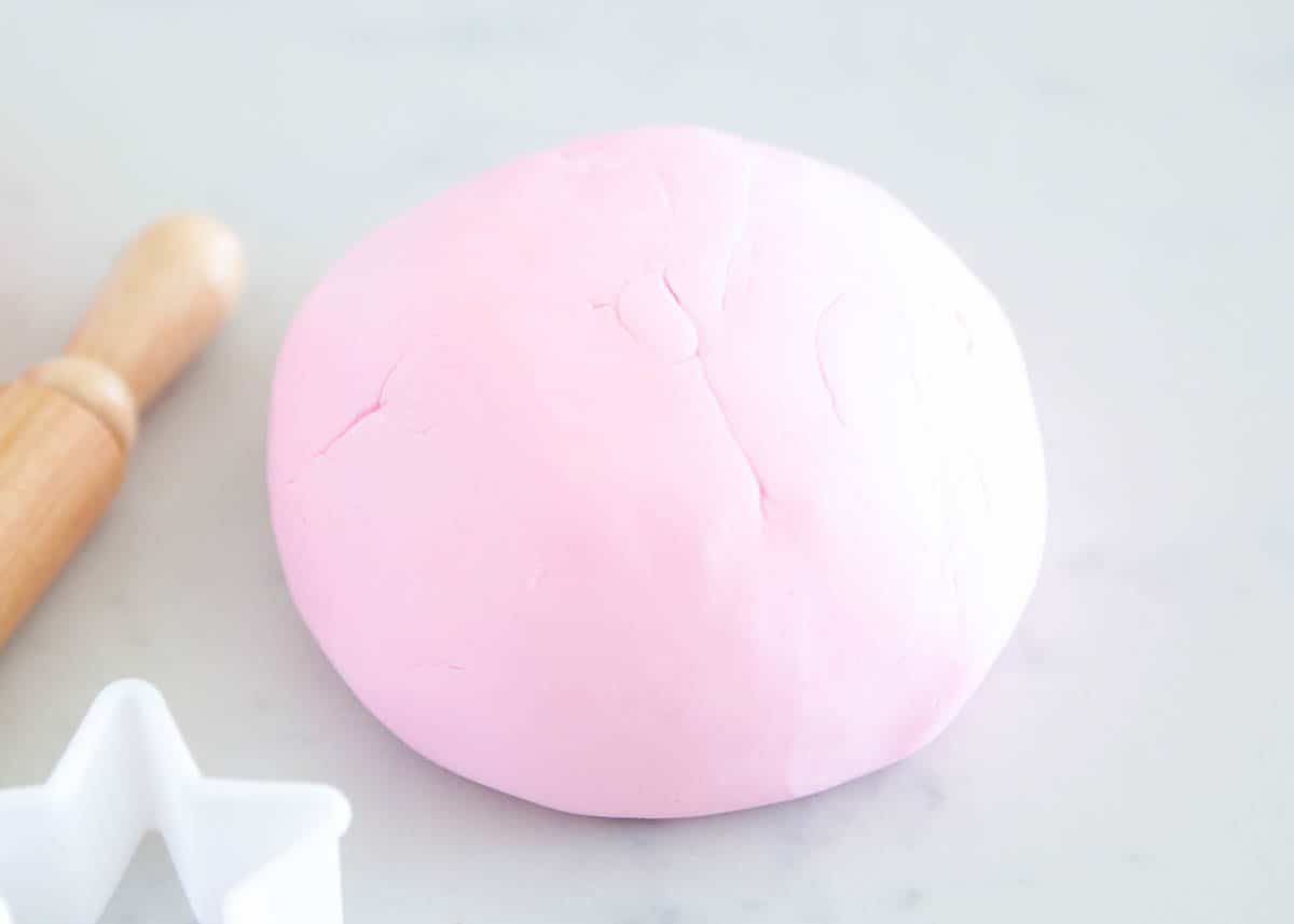 Homemade edible playdough on counter. 