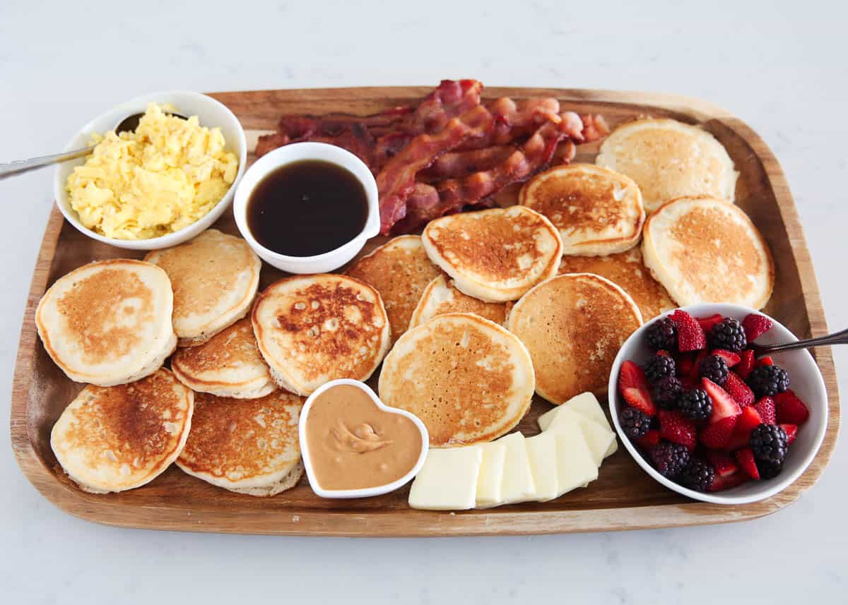 Pancake charcuterie board on counter.