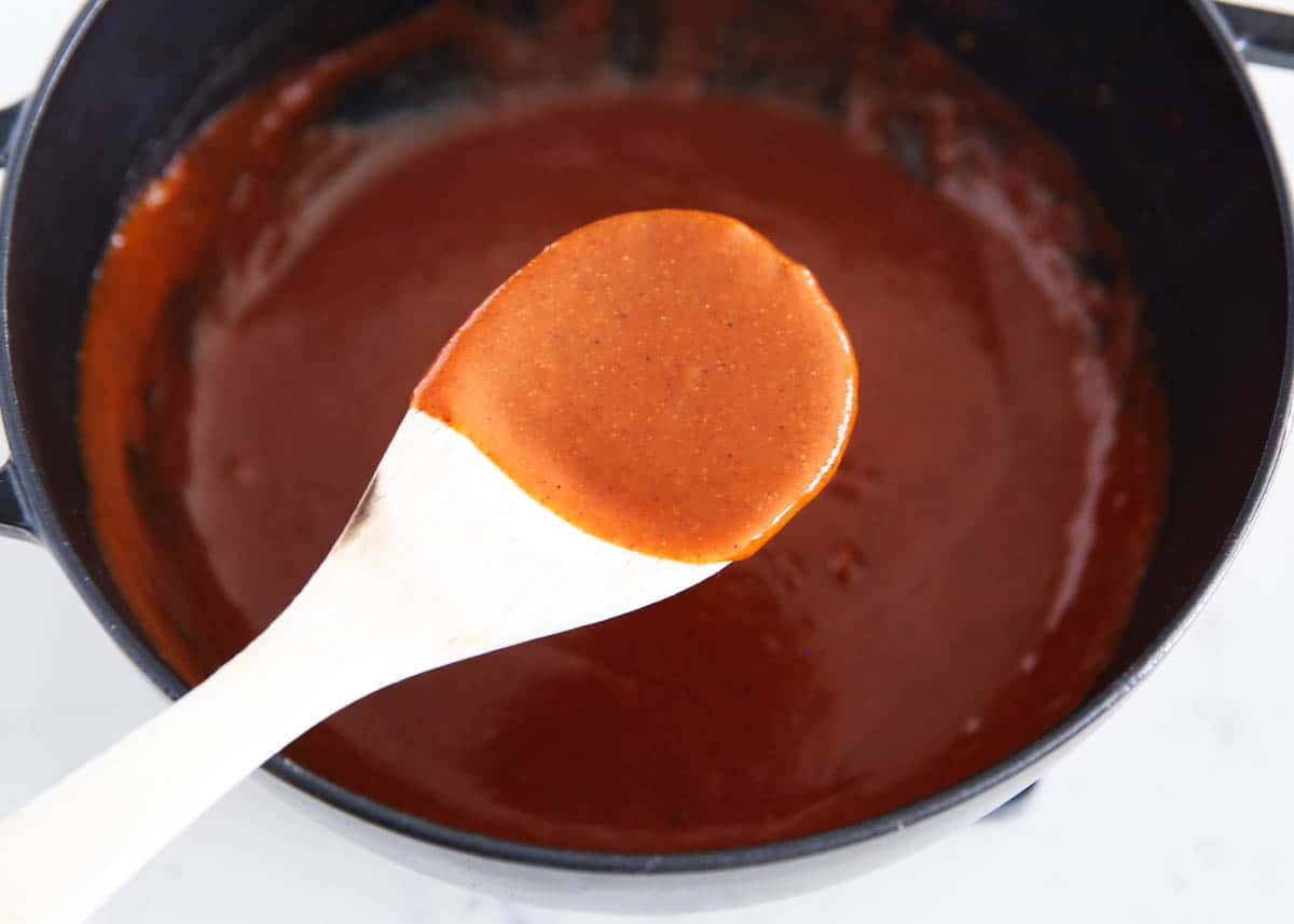 Making a homemade red enchilada sauce is way too easy not to always have some on hand! It's made with everyday ingredients and results in a thick, smoky, flavorful sauce perfect for topping enchiladas and so much more!